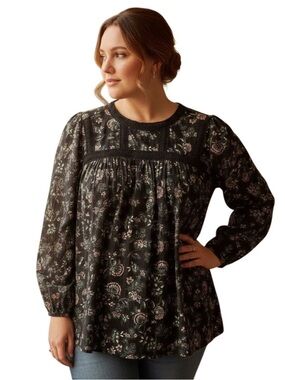 EUC Cotton Top With Lace & Embroidered Detail, 2X